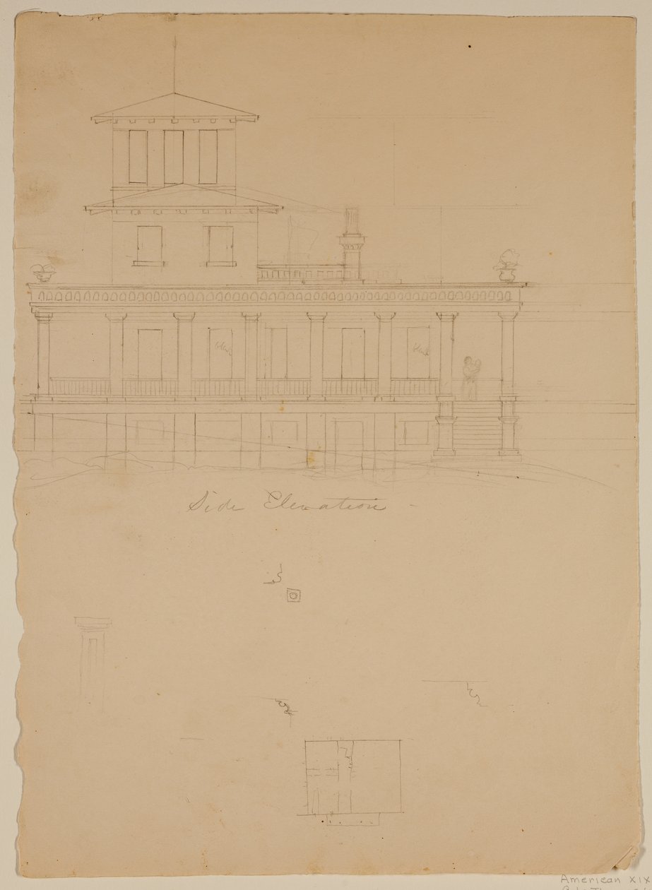 Zijaanzicht van voorgestelde villa in Catskill door Thomas Cole