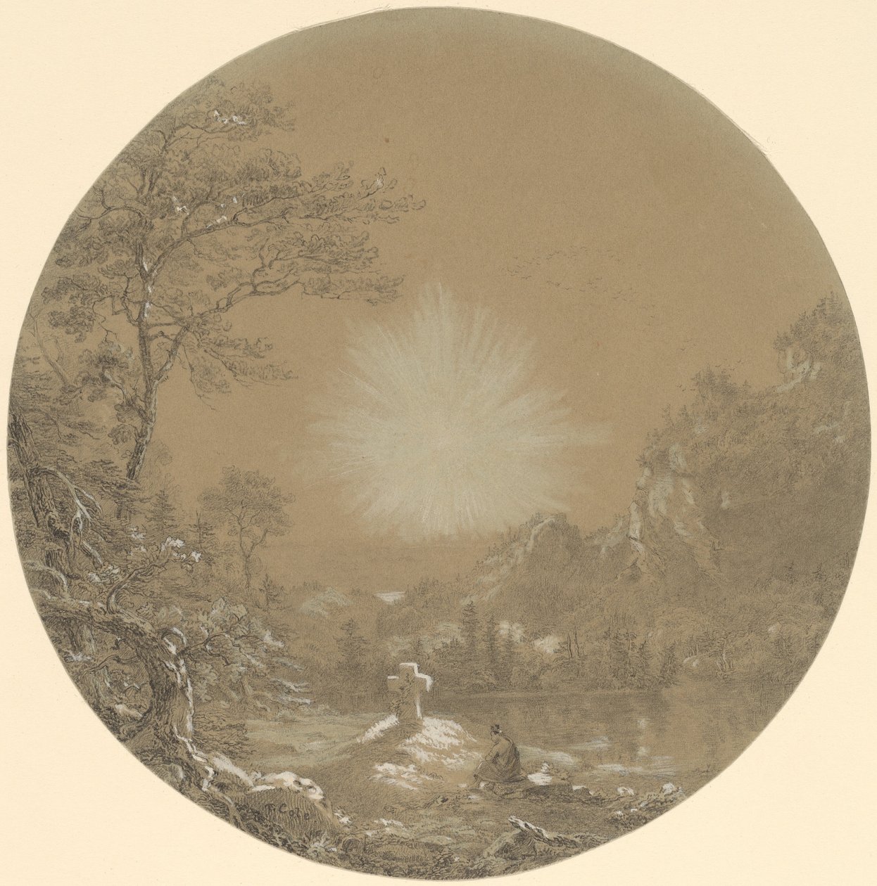 Het kruis in de wildernis door Thomas Cole