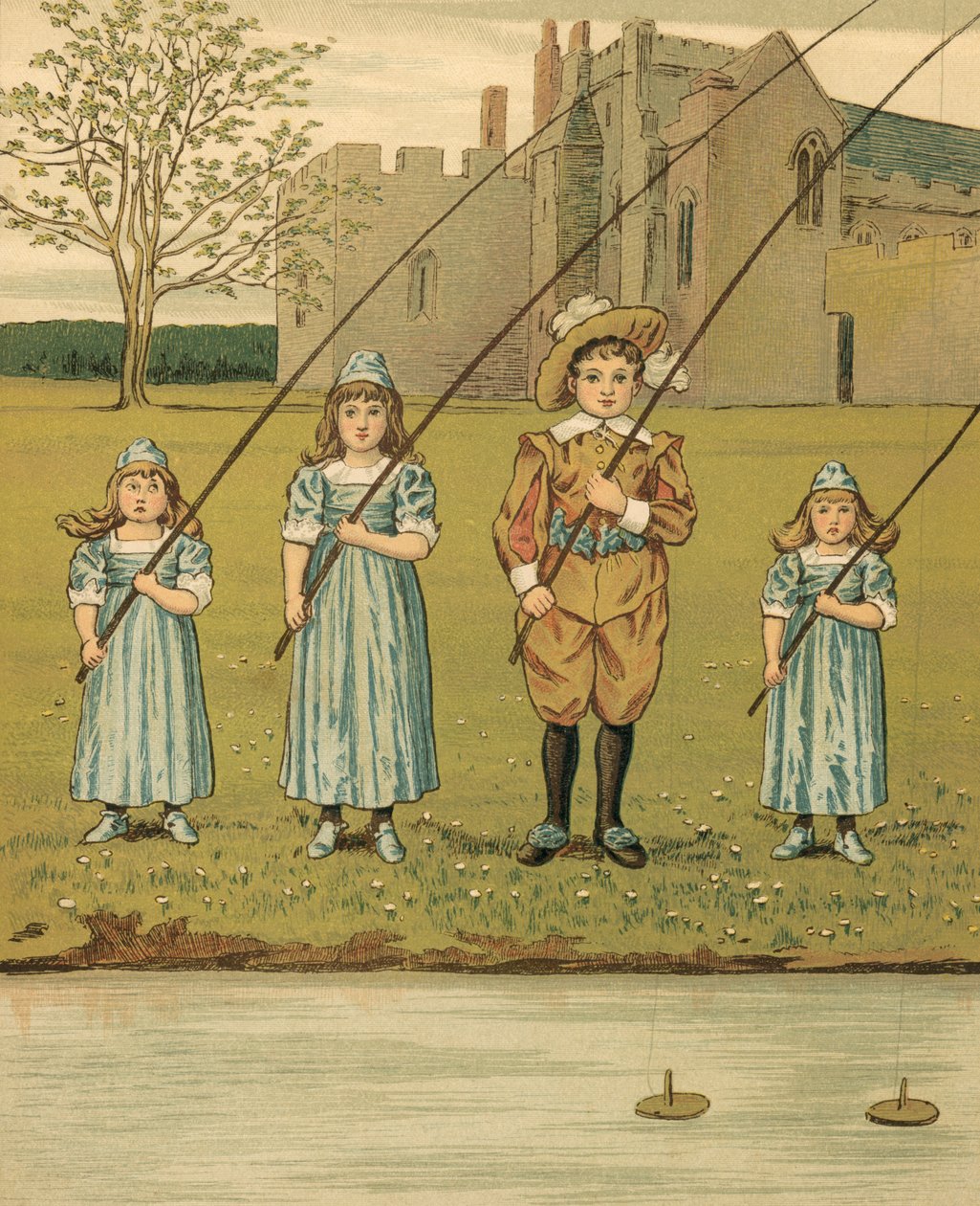 Huiselijk Leven: Kinderen Vissen in de Rivier door Thomas Crane