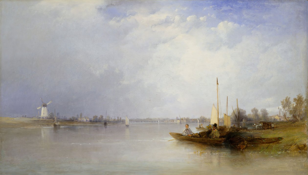 Uitzicht op de Theems bij Battersea, 1834 door Thomas Creswick