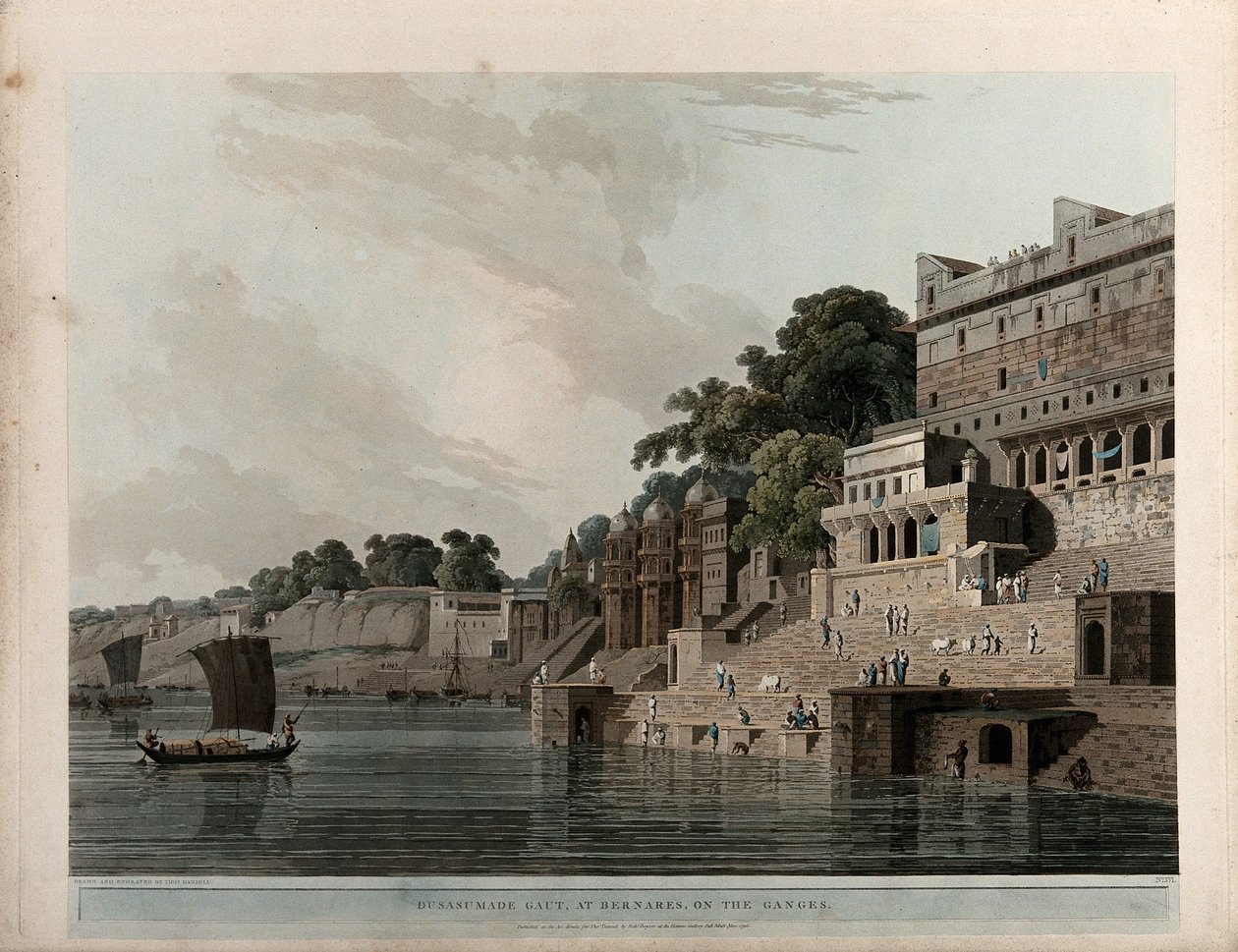 Dusasumade Gaut, in Benares door Thomas Daniell