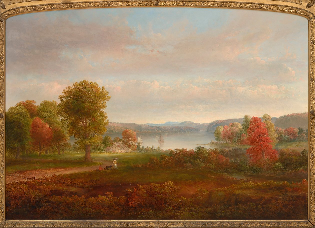 Uitzicht op de Hudson in de herfst door Thomas Doughty