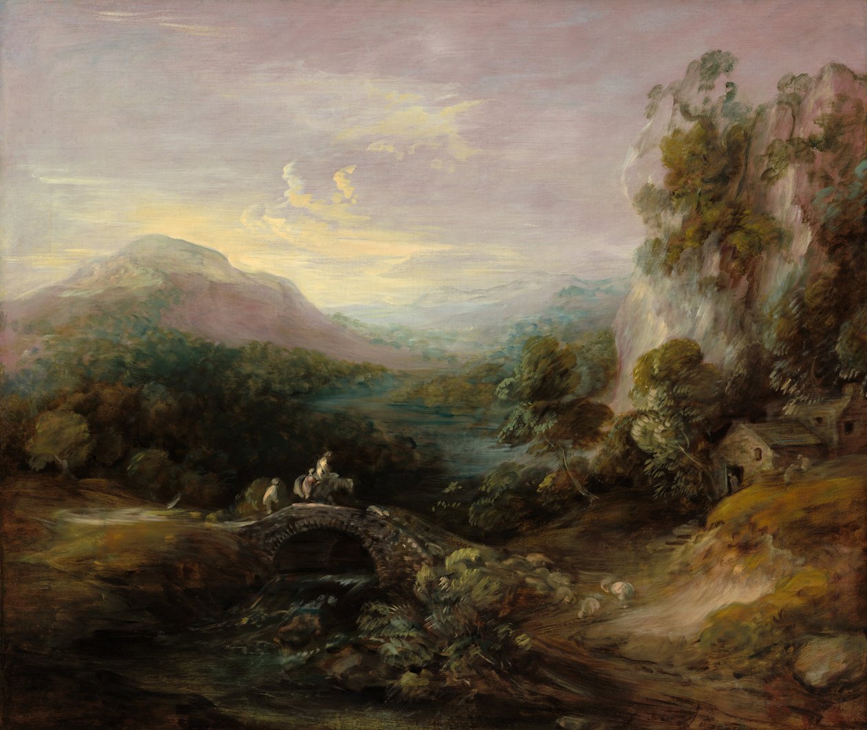 Berglandschap met brug door Thomas Gainsborough