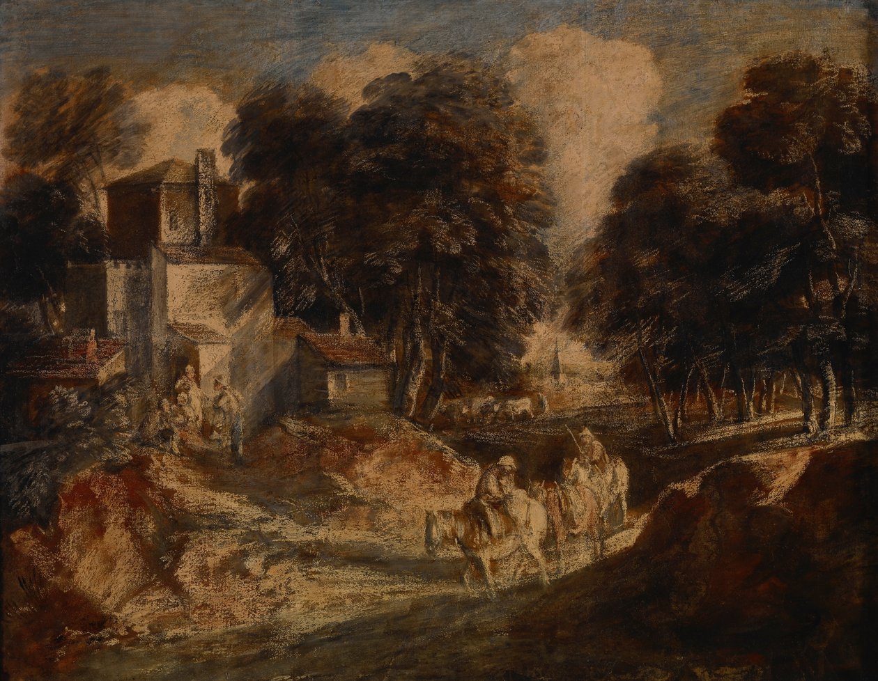 Boslandschap met bereden boeren door Thomas Gainsborough