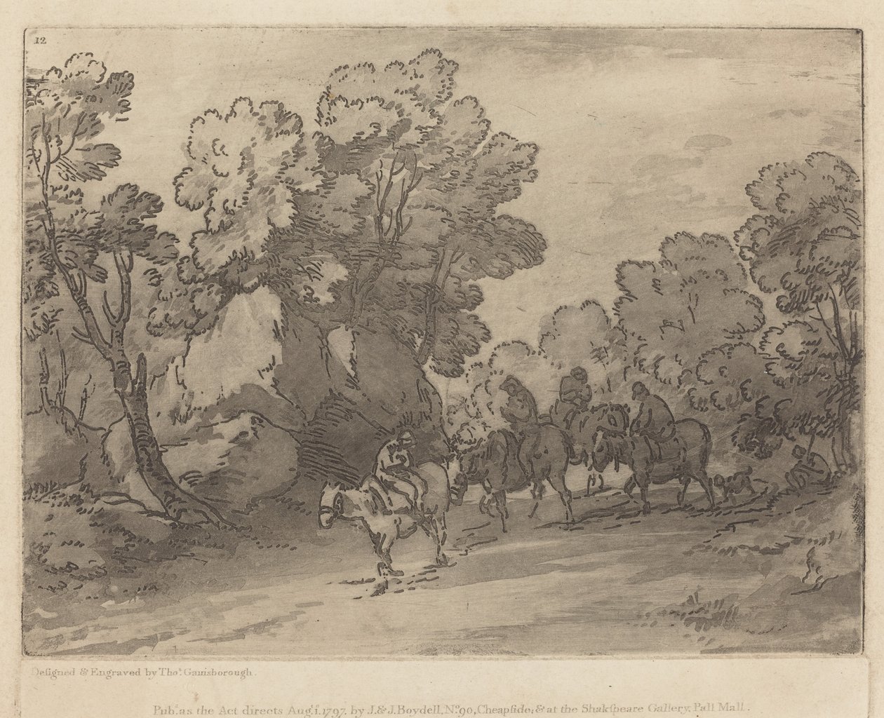 Boslandschap met ruiters door Thomas Gainsborough