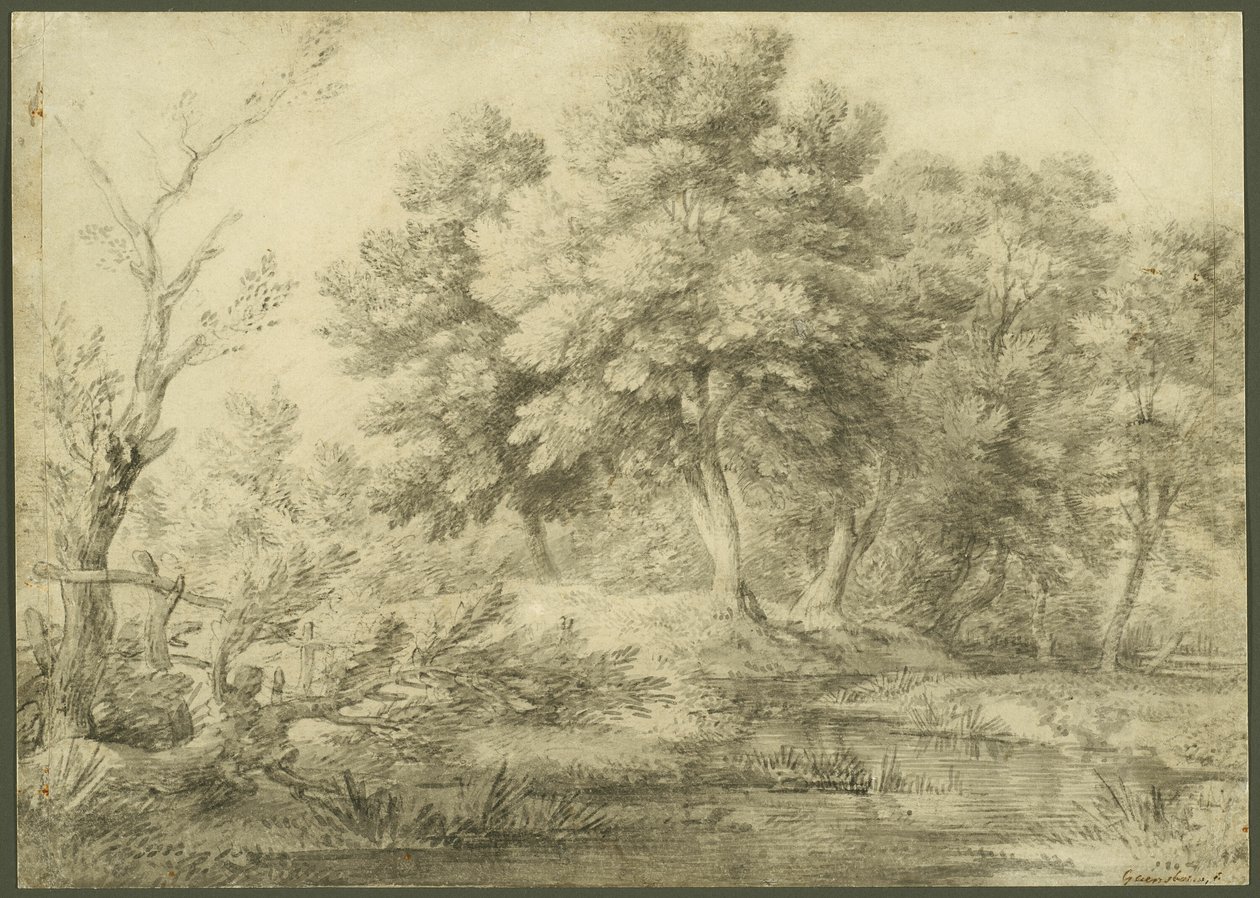 Boslandschap met stroom door Thomas Gainsborough