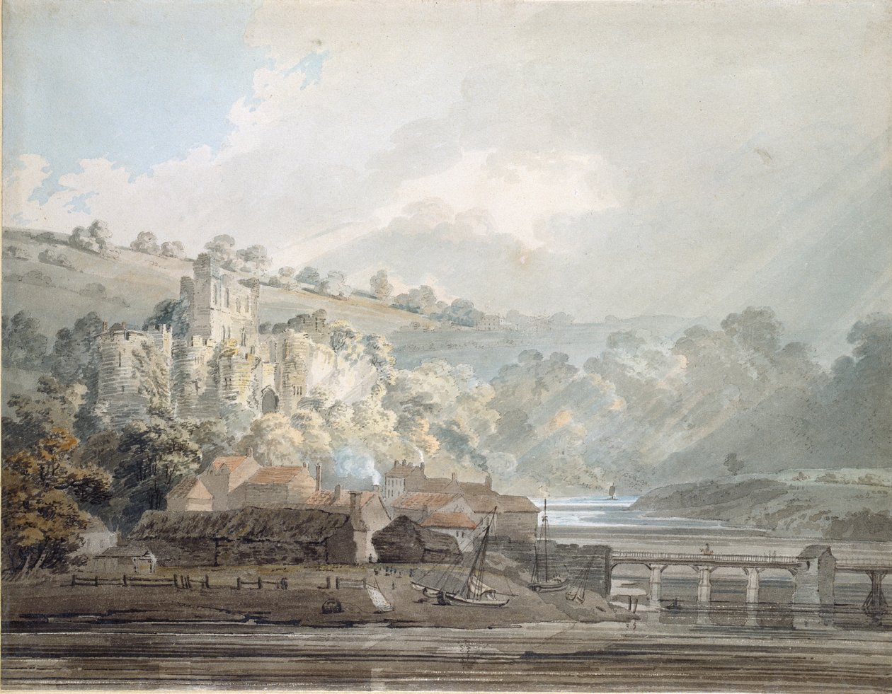 Uitzicht op Chepstow, Monmouthshire door Thomas Girtin
