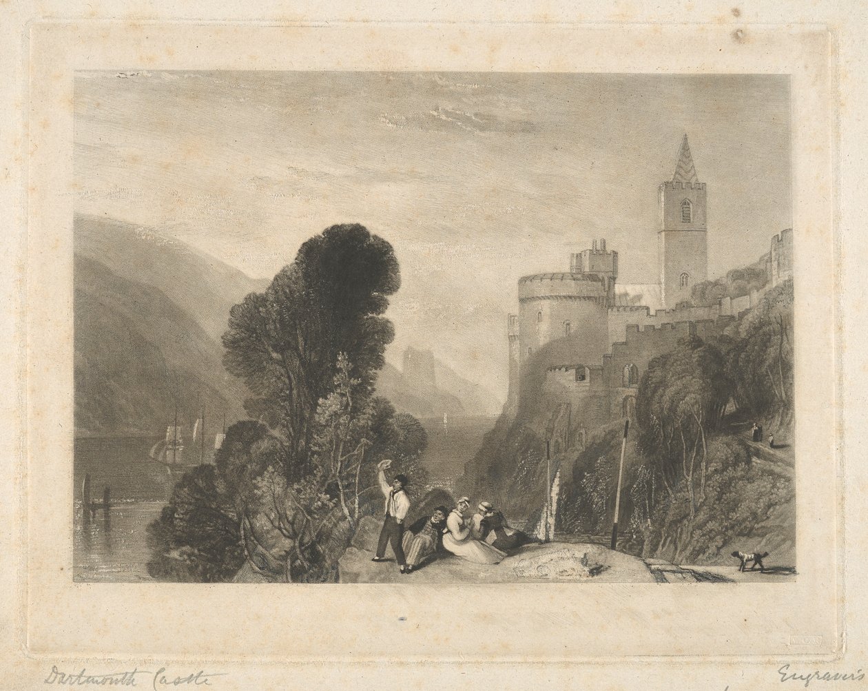 Dartmouth Kasteel, aan de Rivier Dart door Thomas Goff Lupton