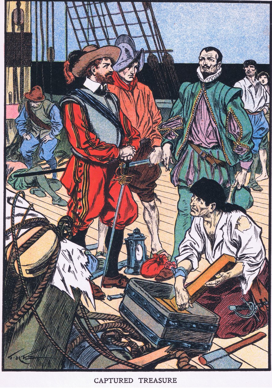 Gevangen schat (kleurenlitho) door Thomas Heath Robinson