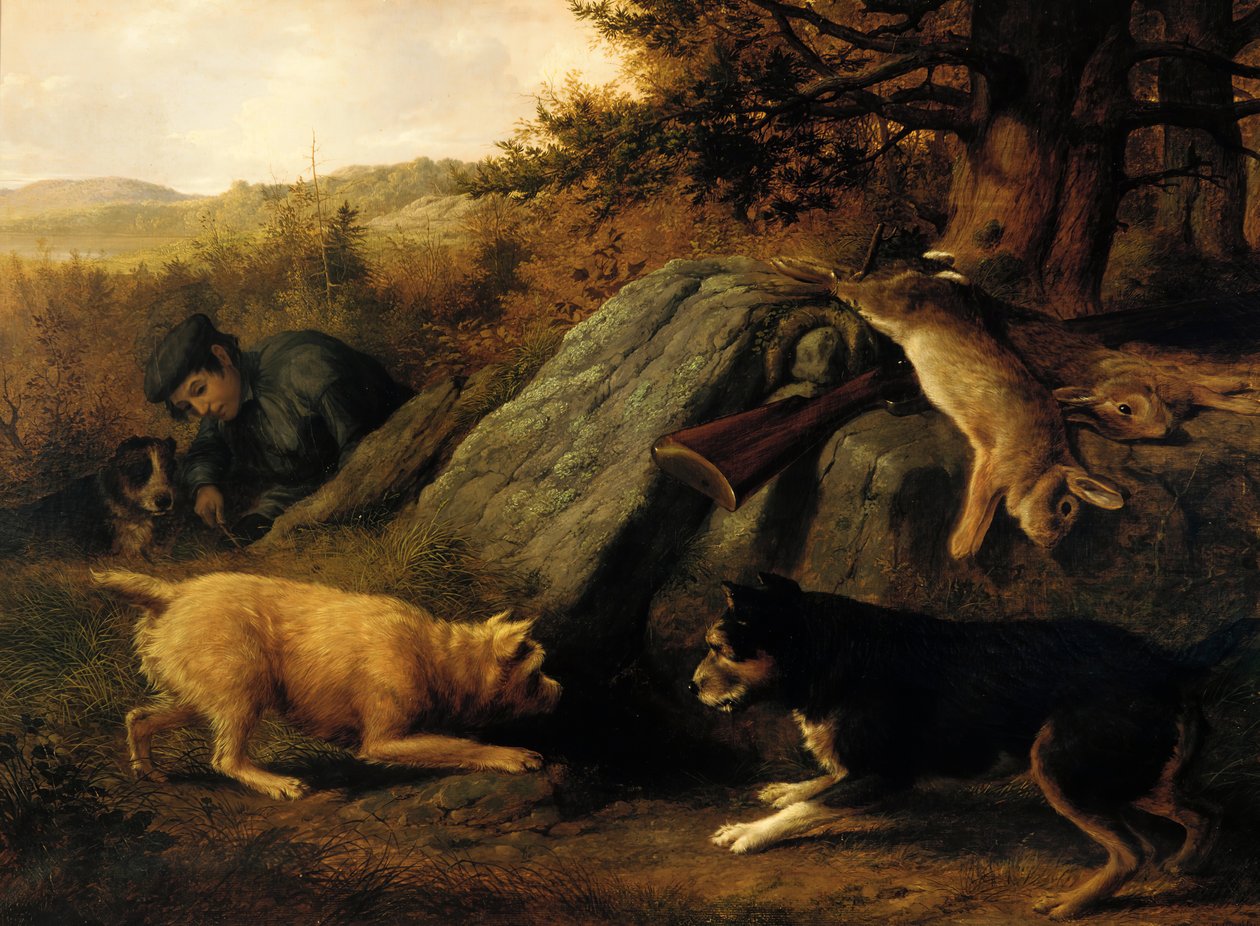 De konijnenjagers, 1850 door Thomas Hewes Hinckley