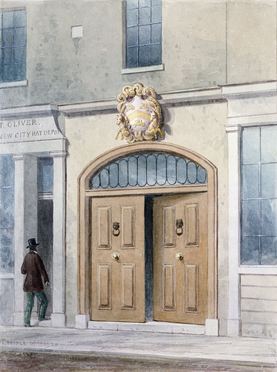 De ingang van Coachmakers Hall, 1854 door Thomas Hosmer Shepherd