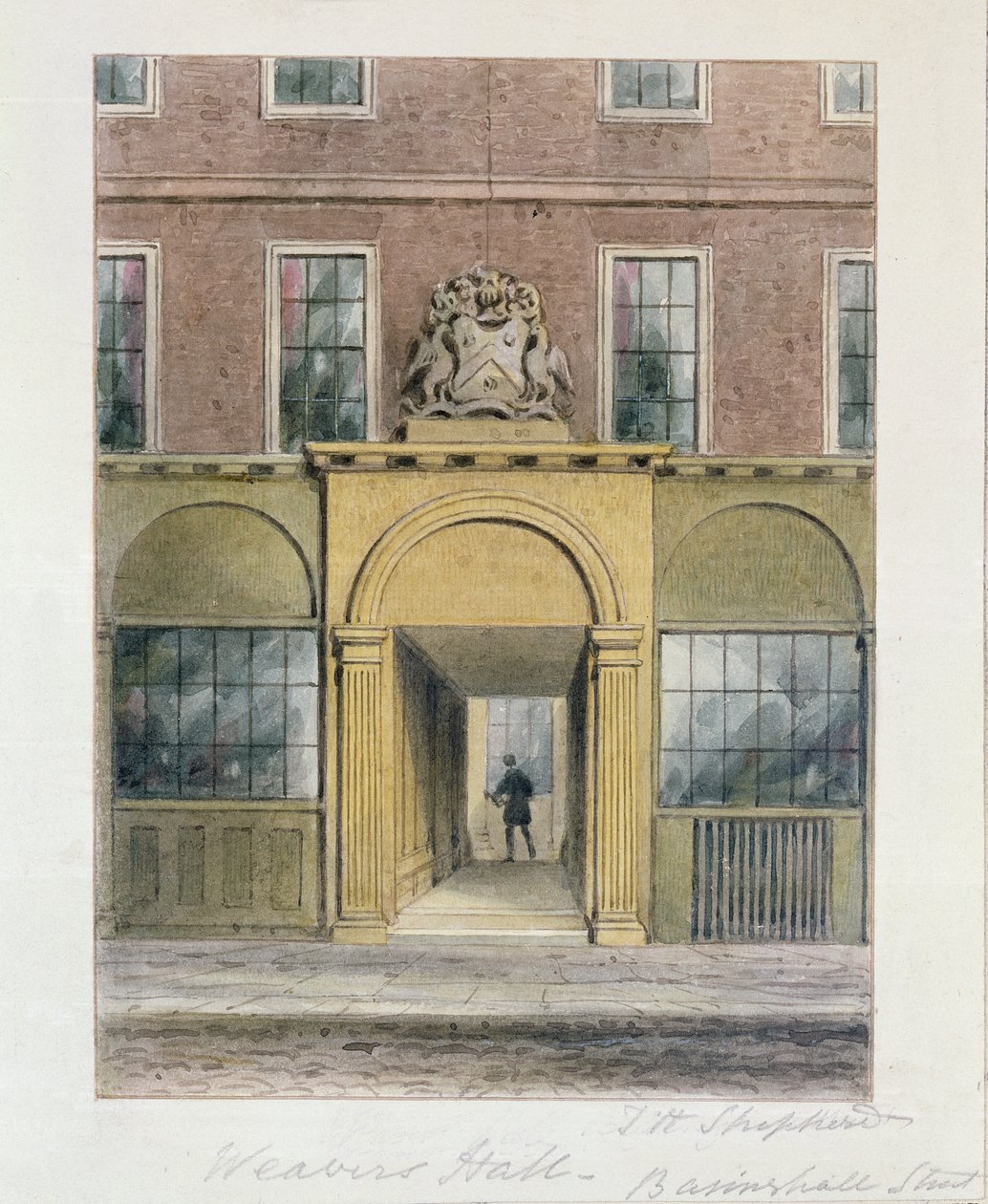 De ingang van Weavers Hall, 1854 door Thomas Hosmer Shepherd