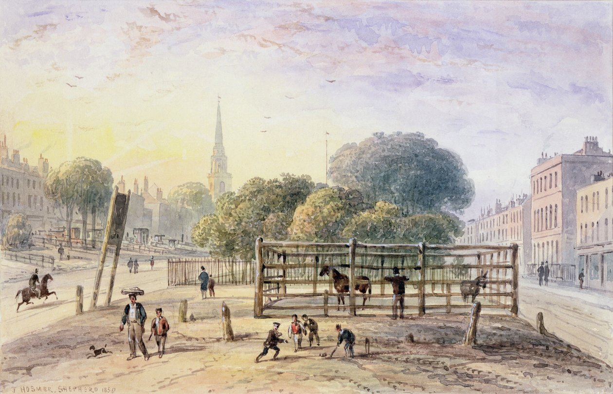 Uitzicht op Islington Pound, 1850 door Thomas Hosmer Shepherd
