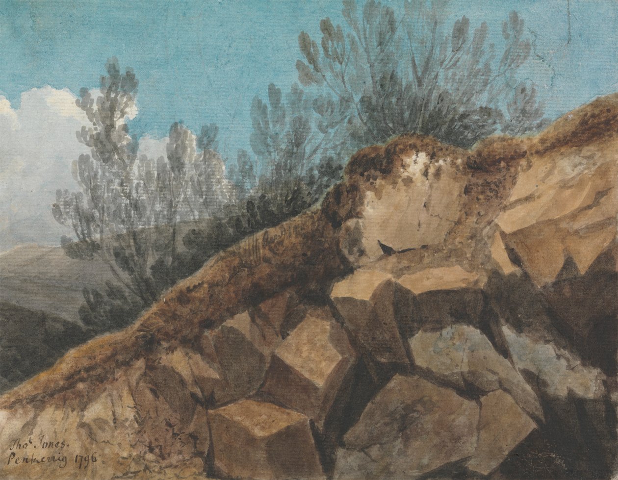 Studie van rotsen, nabij Pencerrig, Wales door Thomas Jones