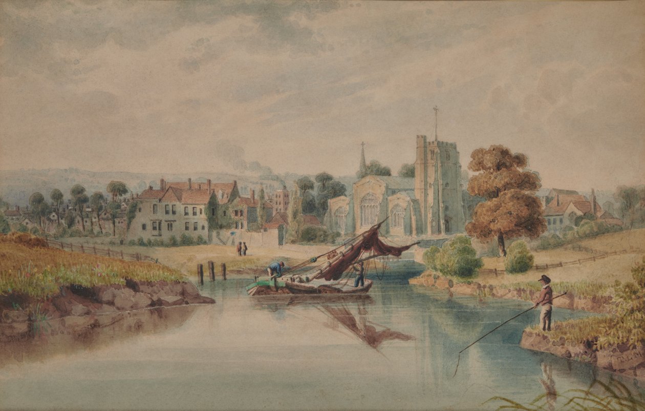 Maidstone vanaf de rivier door Thomas Light Merritt
