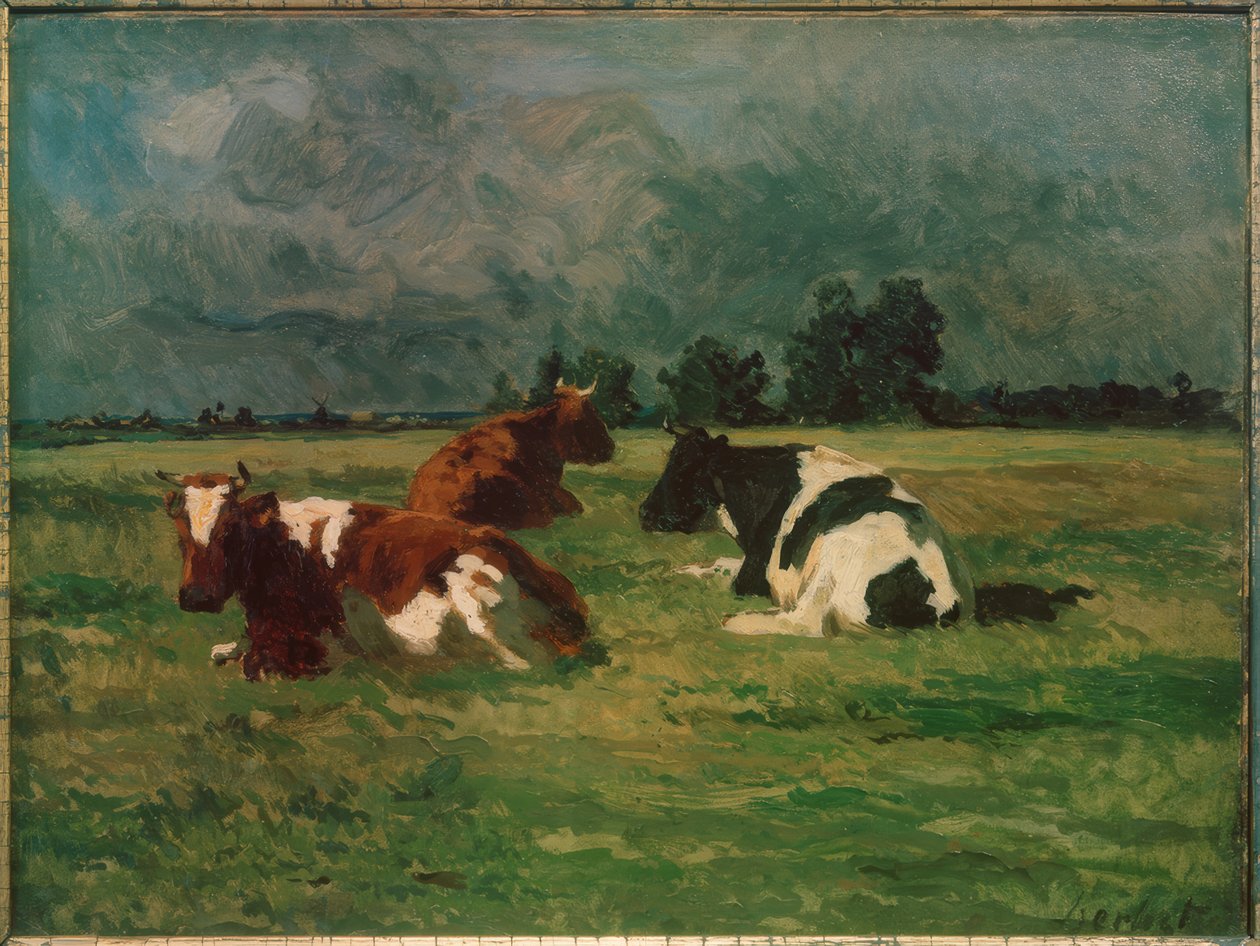 Drie koeien in de wei door Thomas Ludwig Herbst