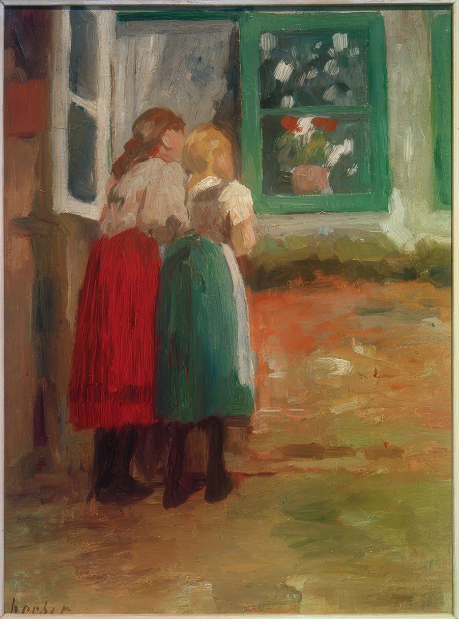 Twee meisjes bij het raam door Thomas Ludwig Herbst