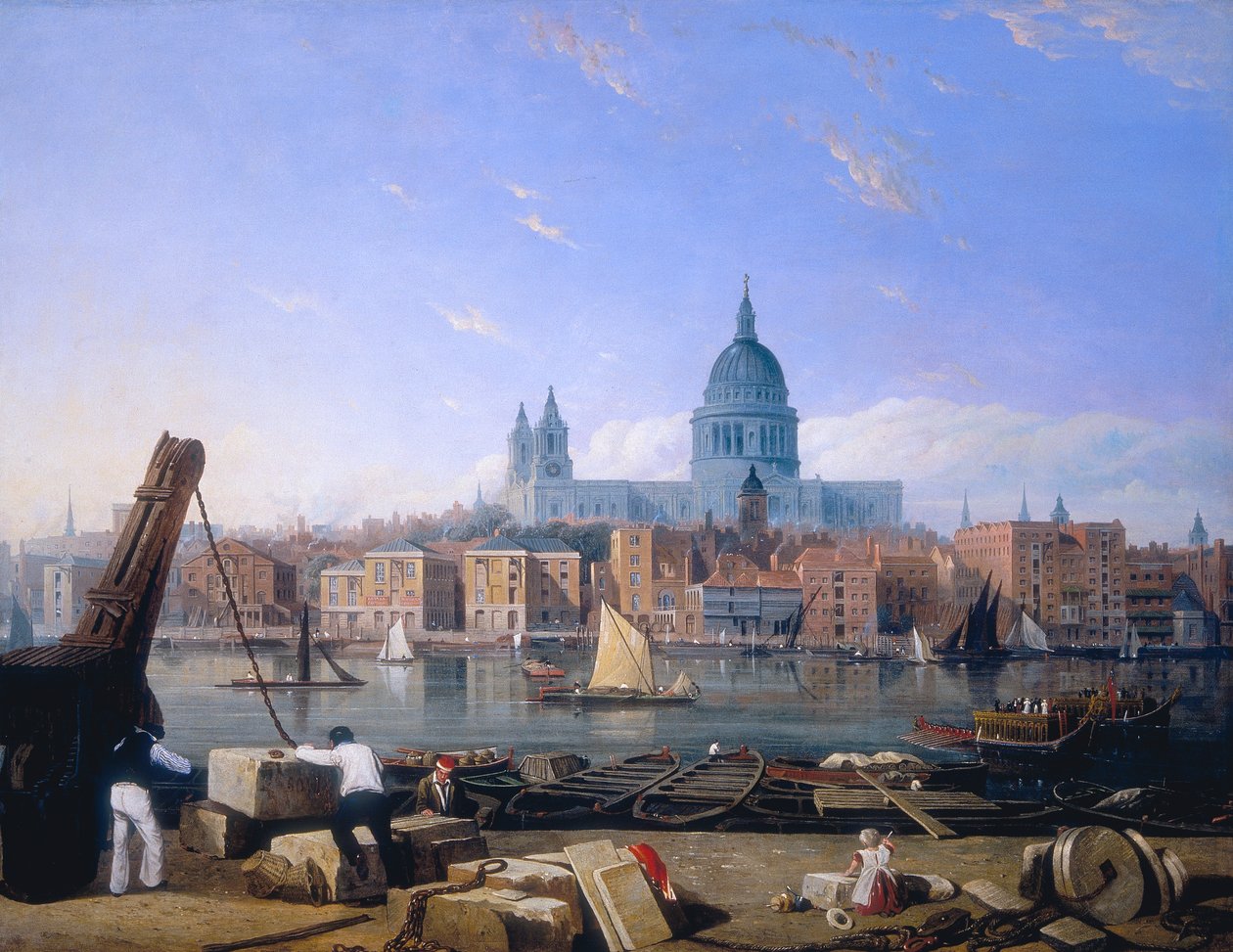 De stad vanaf Bankside door Thomas Miles Richardson I