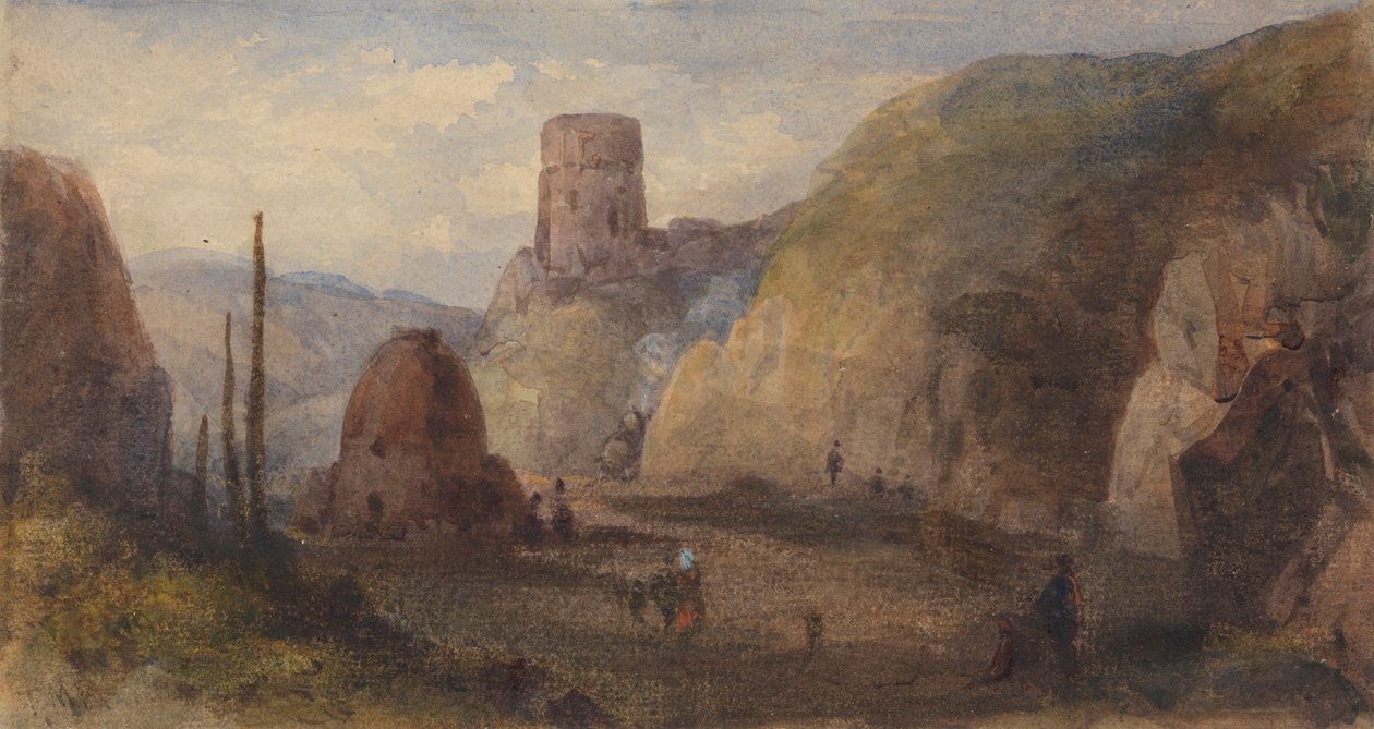 Rotsachtig landschap met fort door Thomas Miles Richardson Sr.