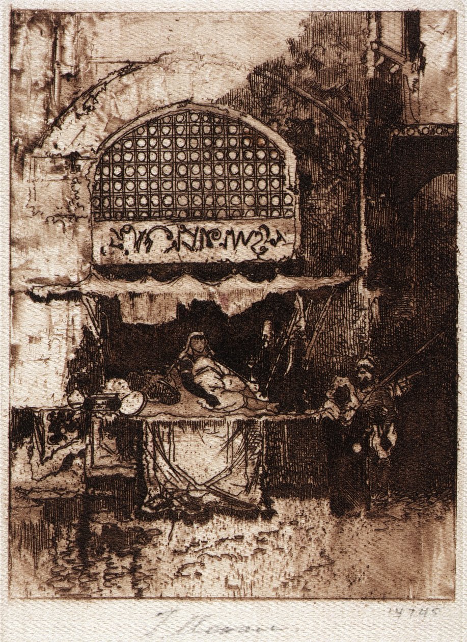Een bazaar door Thomas Moran