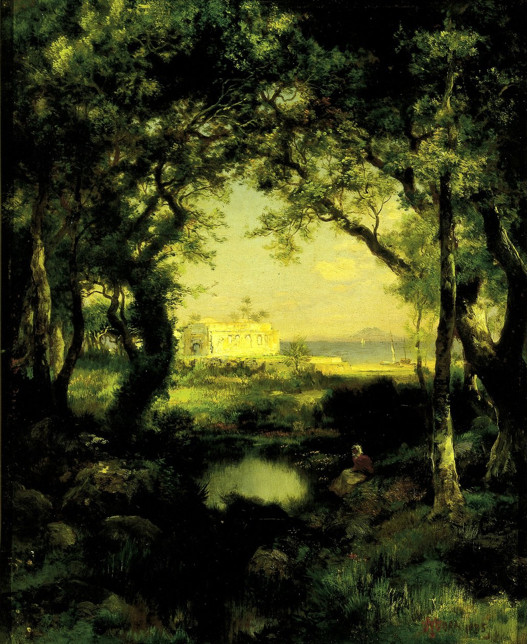 Een Mexicaanse haciënda, meer Cuitzeo door Thomas Moran