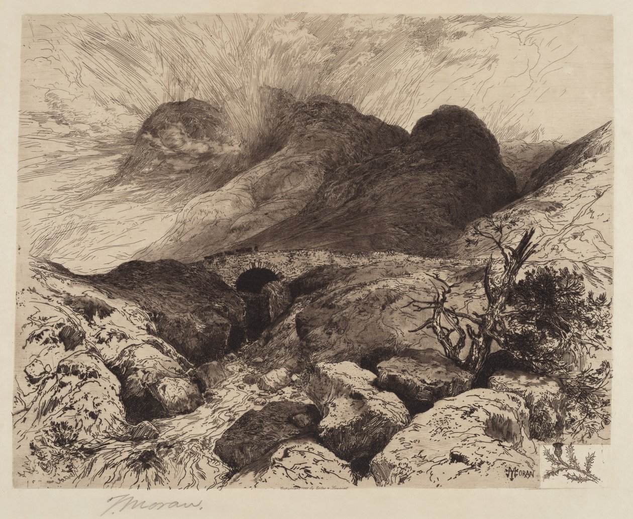 Brug in de Pas van Glencoe—Schotland door Thomas Moran
