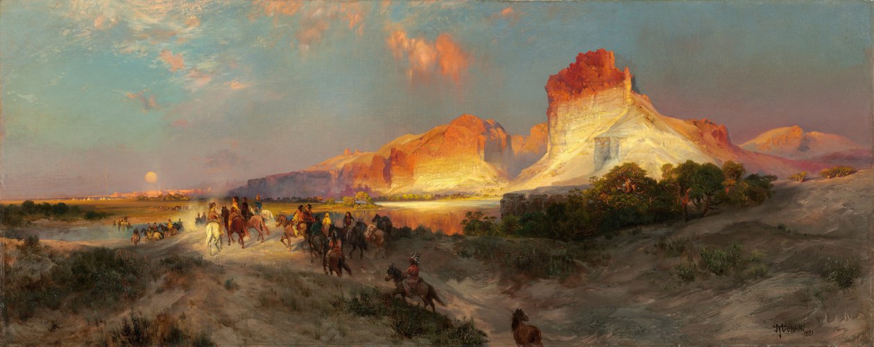 Groene Rivierkliffen, Wyoming door Thomas Moran
