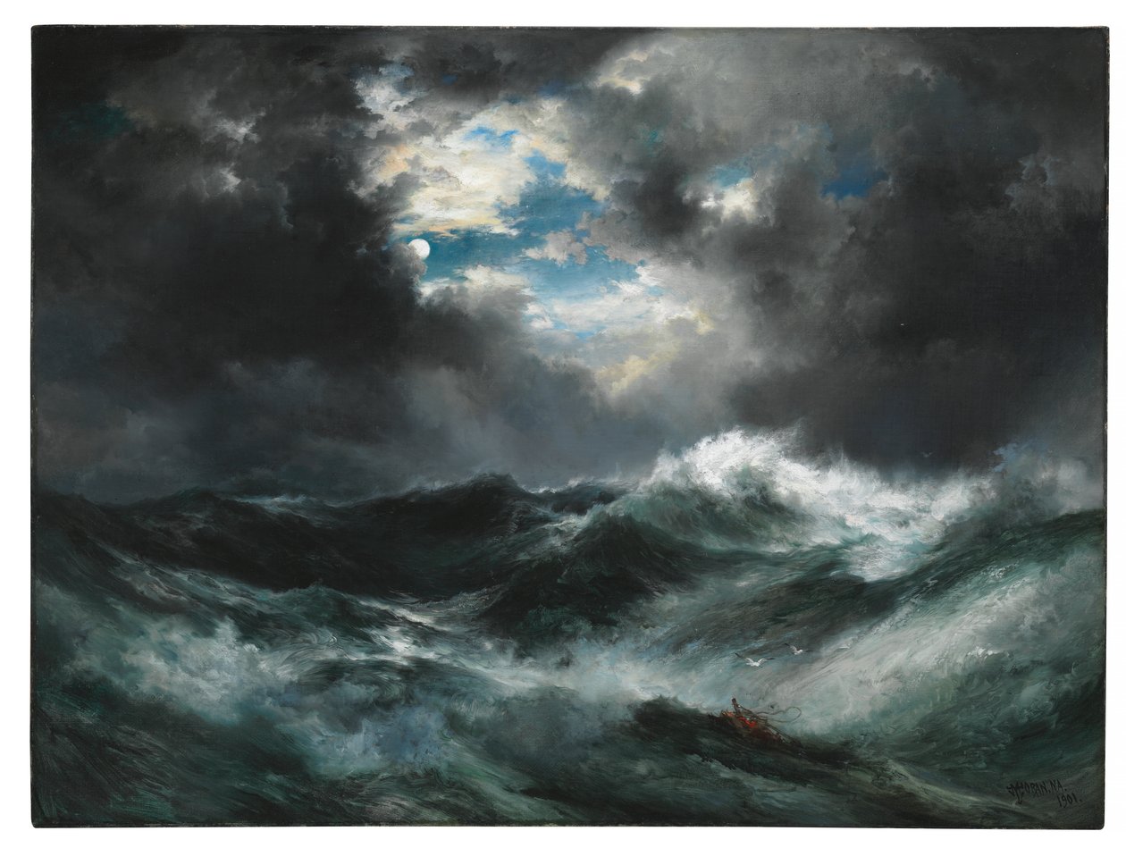 Schipbreuk bij maanlicht op zee door Thomas Moran