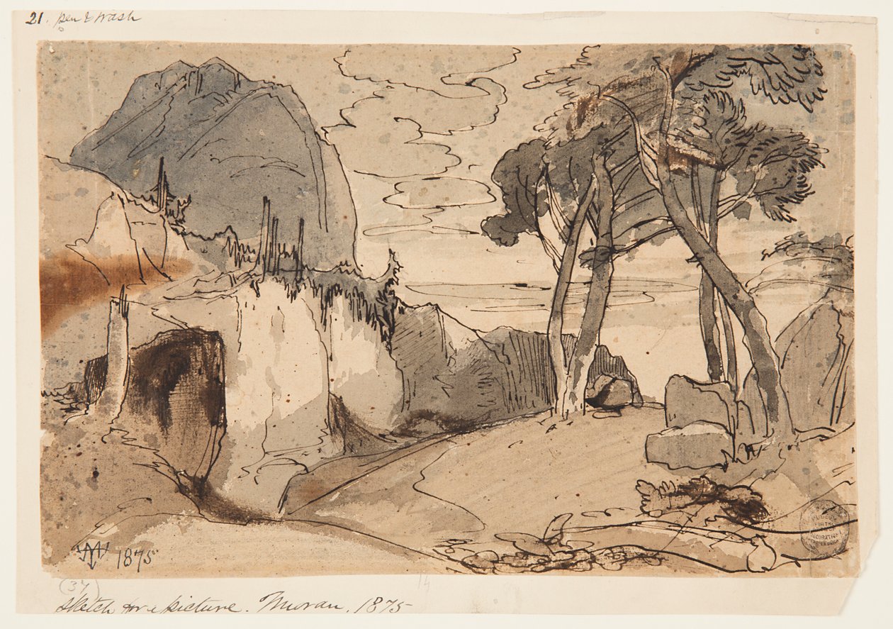 Weg in een berglandschap door Thomas Moran