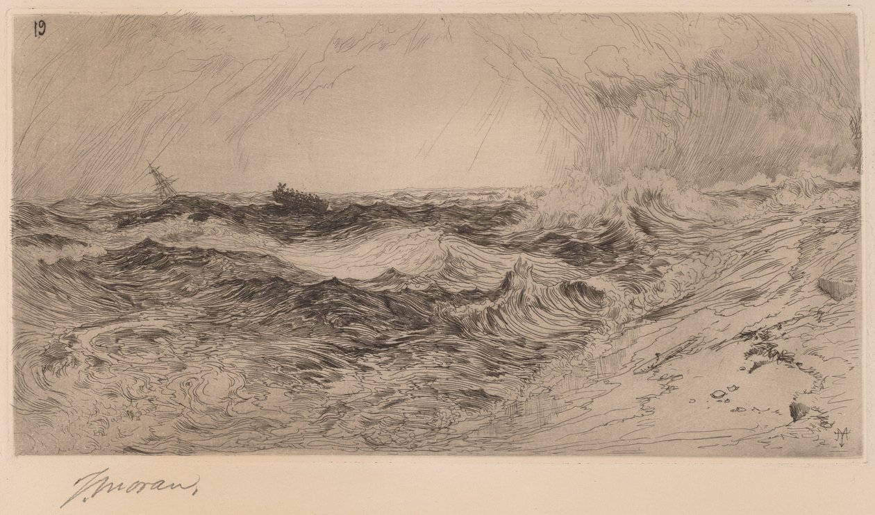 De weerklinkende zee door Thomas Moran