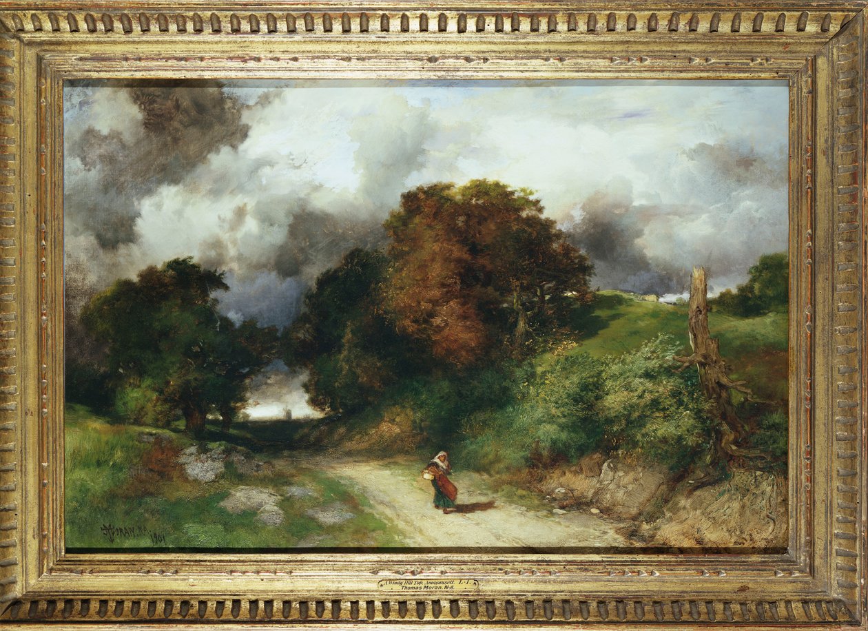 Winderige heuveltop, Amagansett, Long Island, 1901 door Thomas Moran