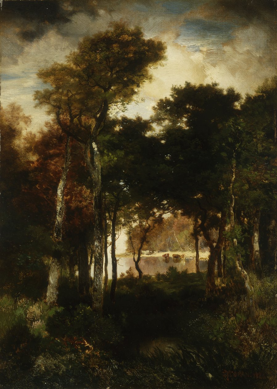 Bossen bij een rivier door Thomas Moran