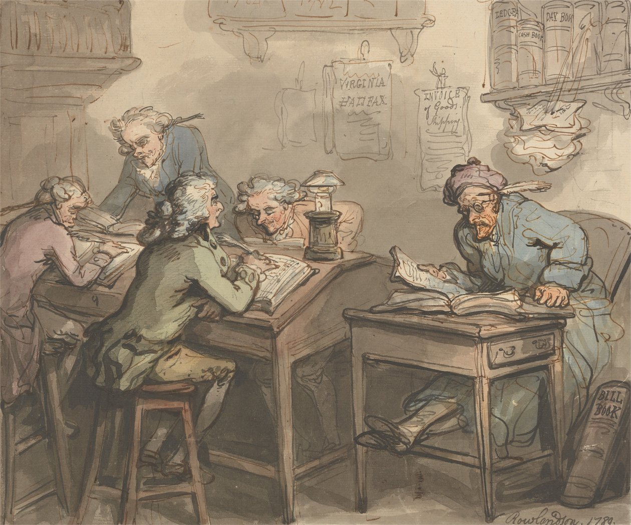 Een Kantoor van een Handelaar door Thomas Rowlandson