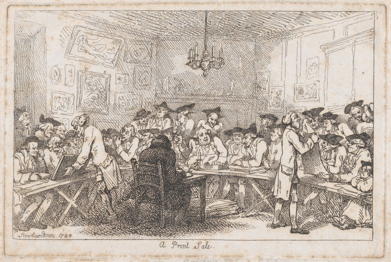 Een Prentverkoop--Een Nachtveiling door Thomas Rowlandson