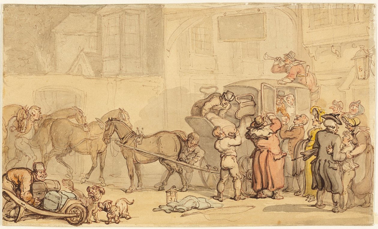 Koets Wisselt Paarden door Thomas Rowlandson