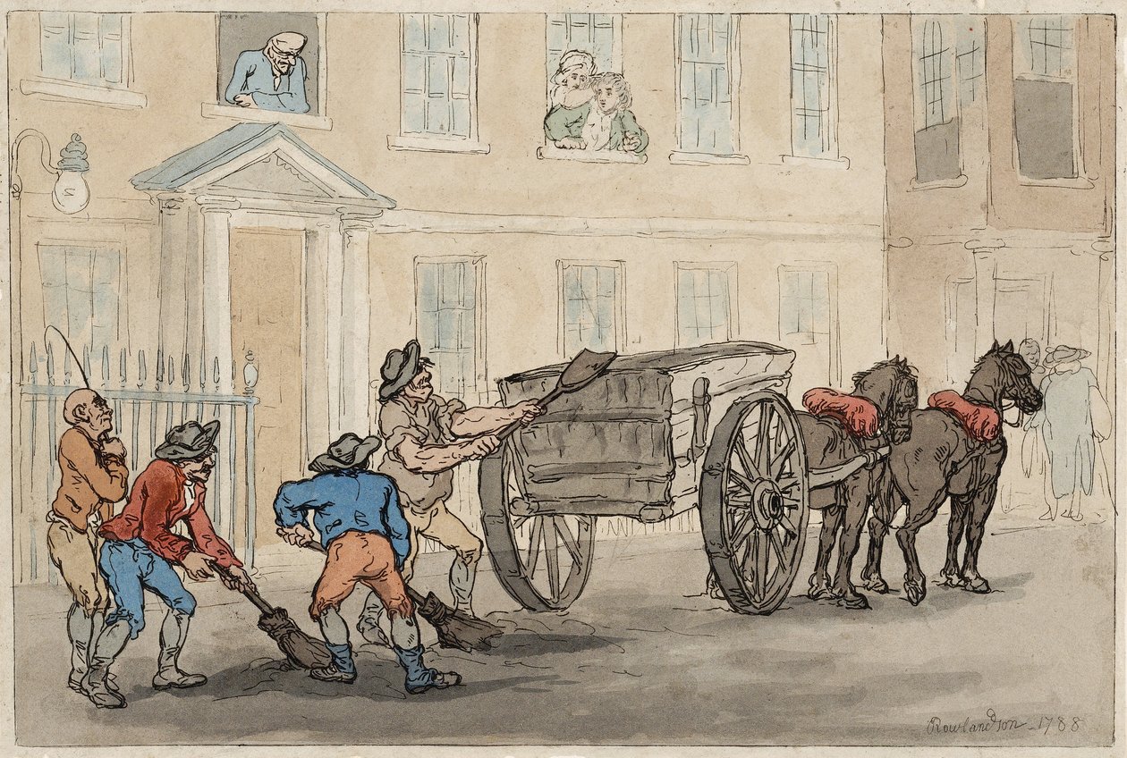 Het verzamelen van de nachtgrond, uitgegeven 1788 door Thomas Rowlandson