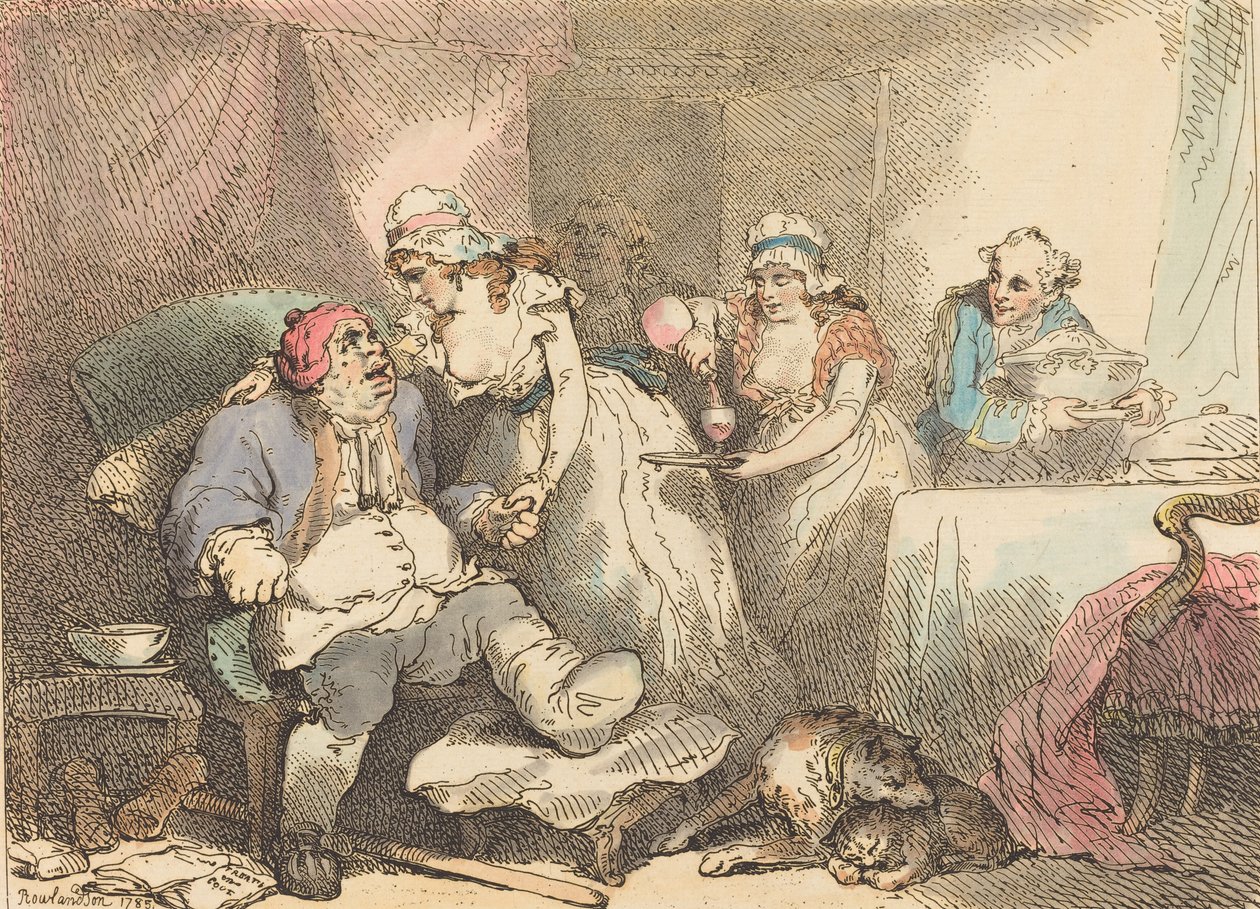 Troost bij Jicht, 1785 door Thomas Rowlandson