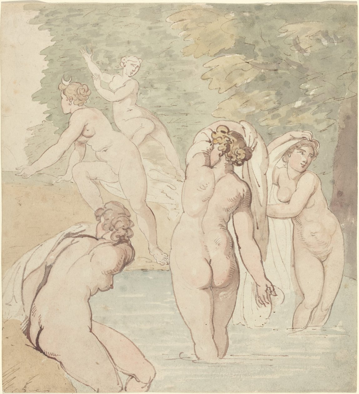 Diana en haar nimfen baden door Thomas Rowlandson