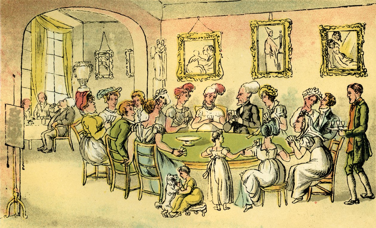 Dr. Syntax op een kaartavond door Thomas Rowlandson