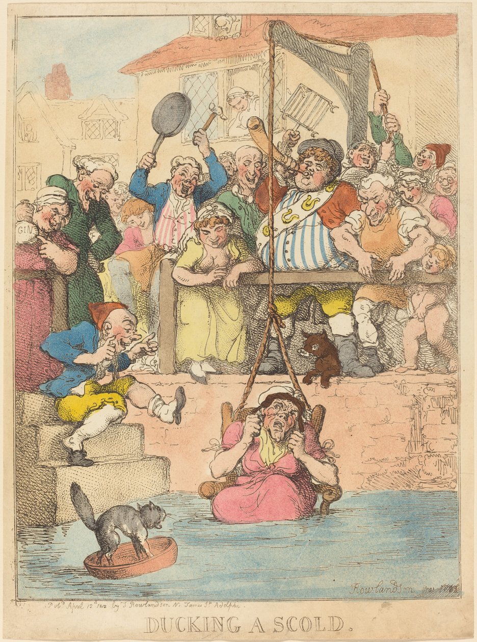 Een Schreeuwende Vrouw Onder Water Dompelen door Thomas Rowlandson