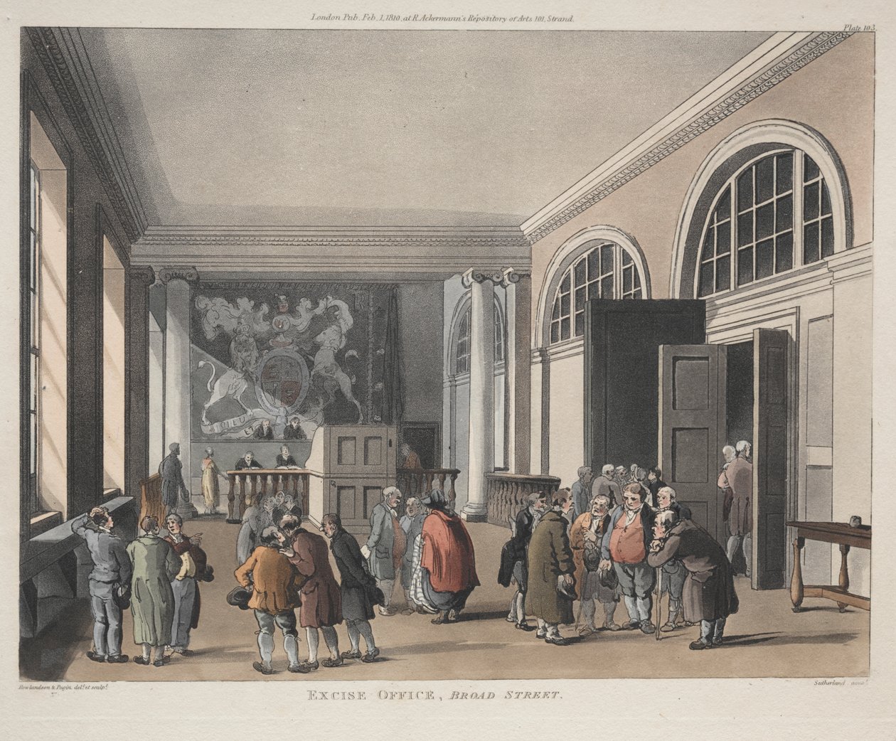 Accijnskantoor, Broad Street door Thomas Rowlandson