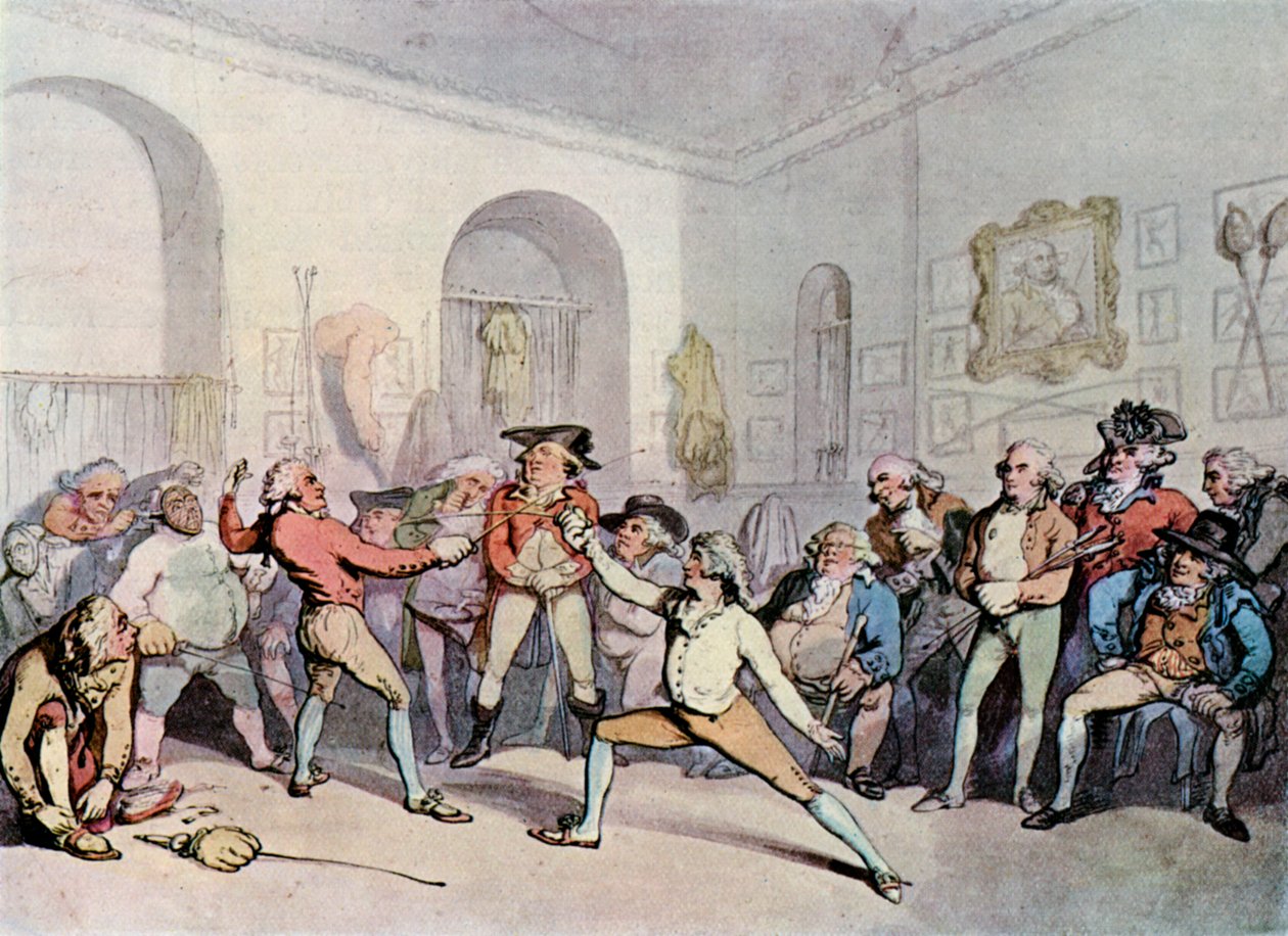 De schermacademie van Mr H Angelos door Thomas Rowlandson