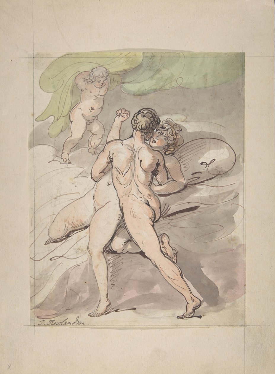 Naakt koppel omhelst elkaar door Thomas Rowlandson