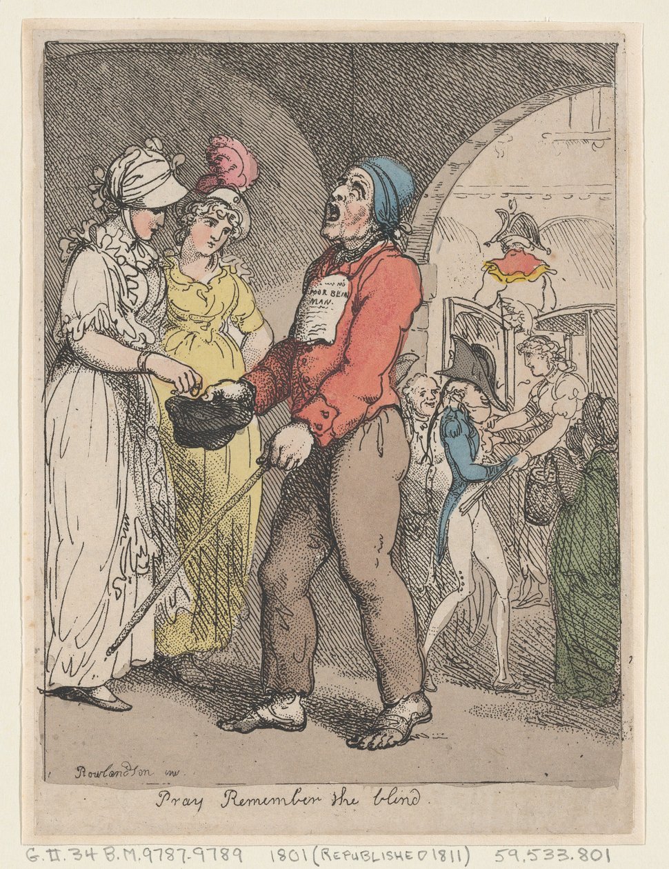 Denk aan de Blinden, 1801 door Thomas Rowlandson