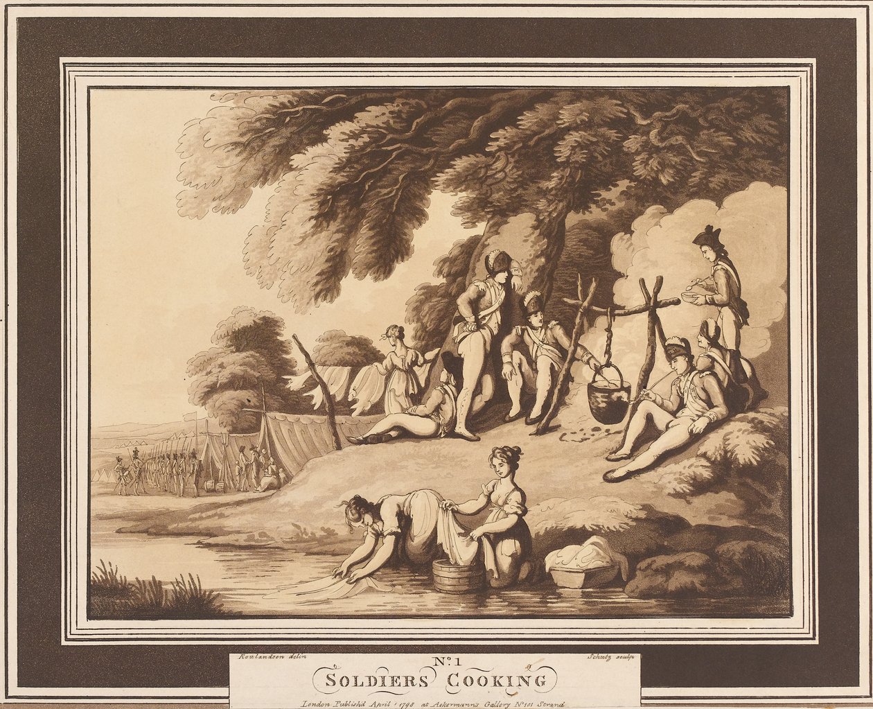 Soldaten koken, circa 1798 door Thomas Rowlandson