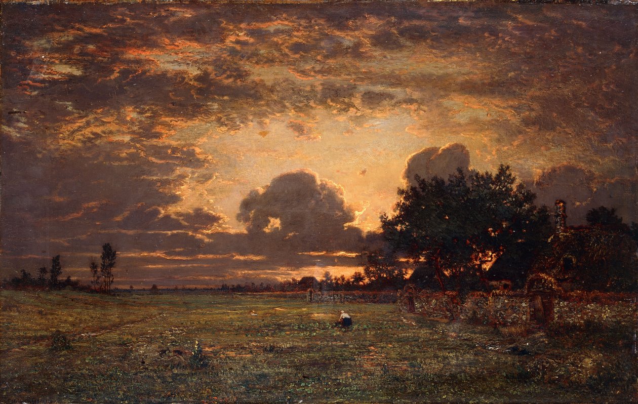 Zonsondergang over de Vlakte van Barbizon door Thomas Rowlandson