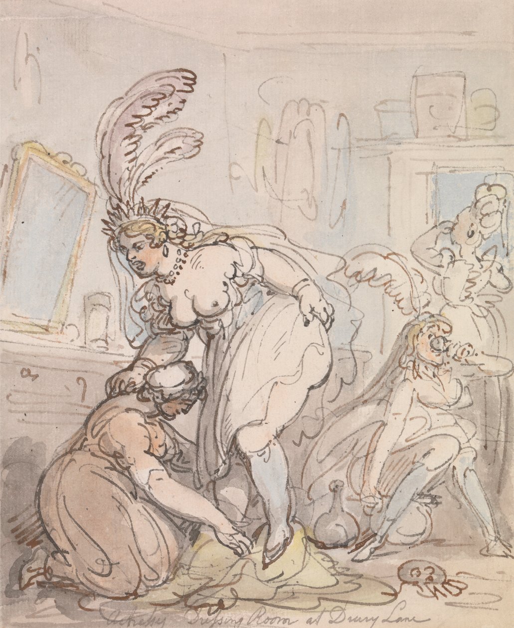 De kleedkamer van de actrices in Drury Lane door Thomas Rowlandson