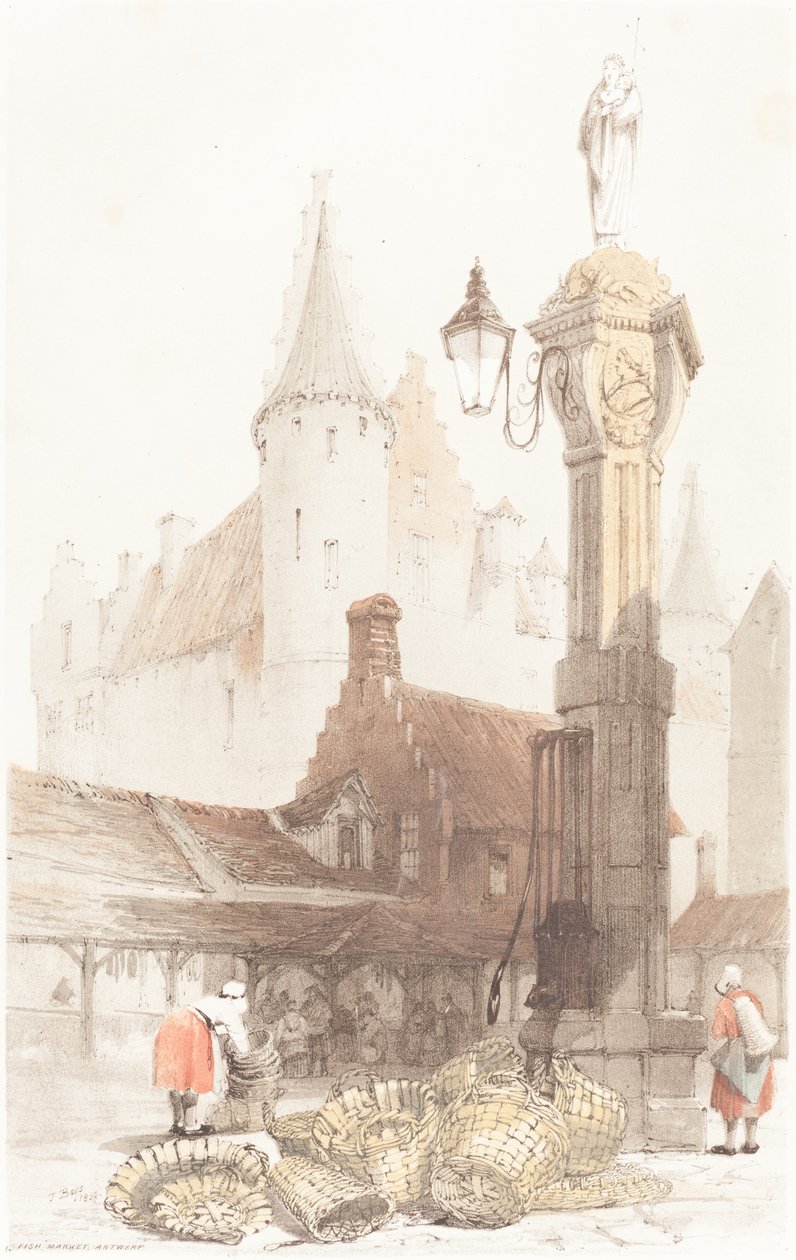 Vismarkt, Antwerpen door Thomas Shotter Boys