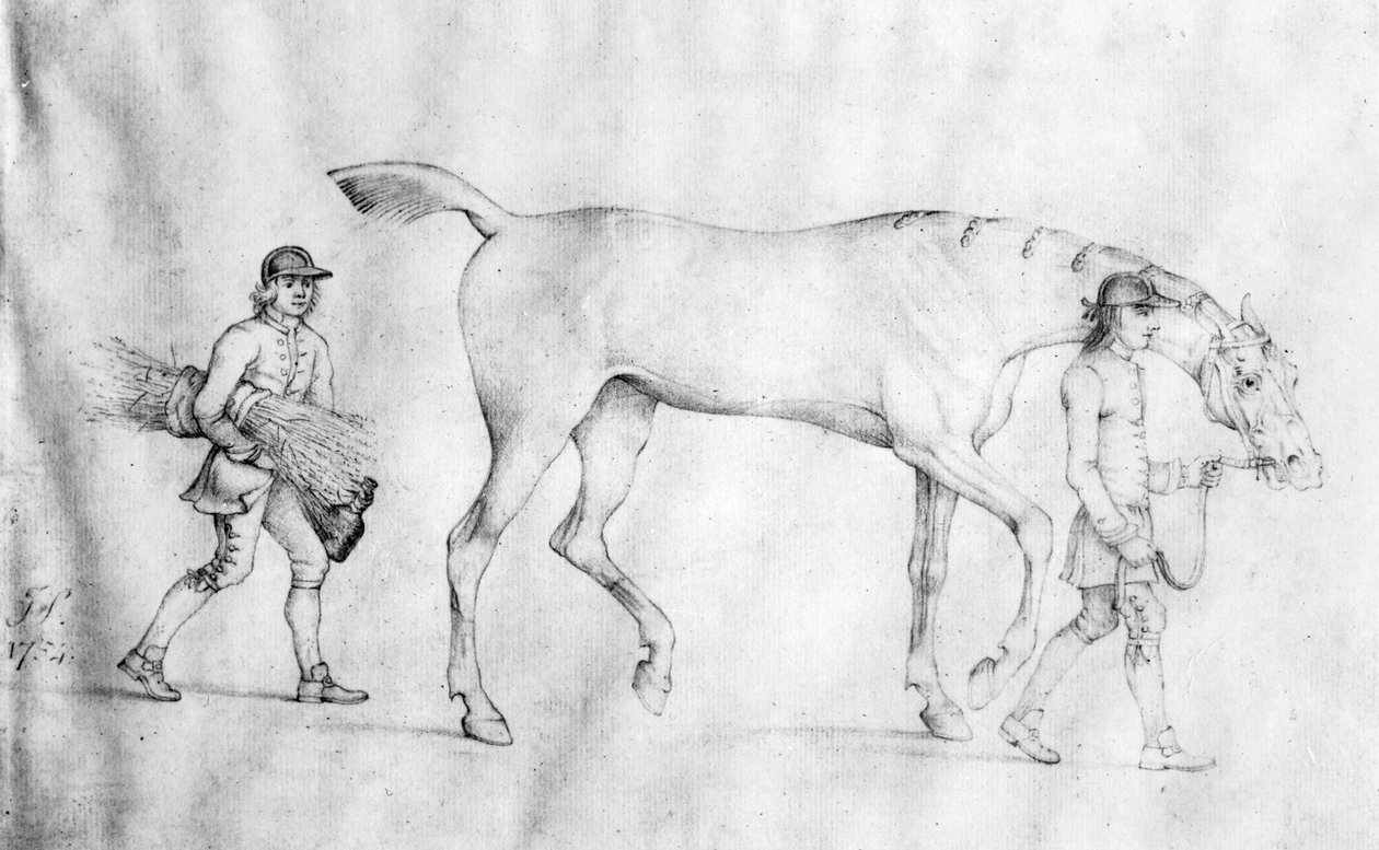 Paard en stalknechten, 1754 door Thomas Spencer