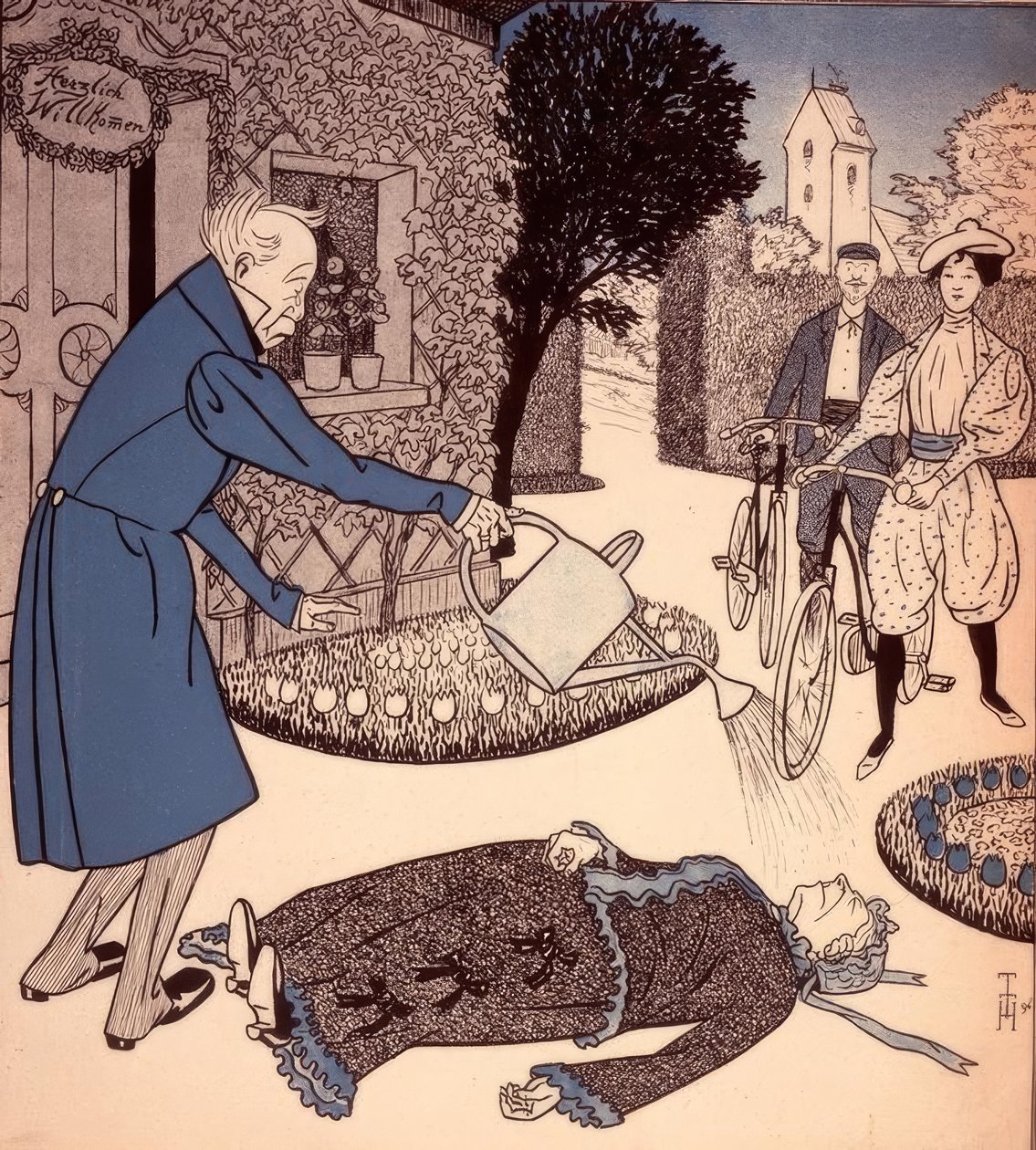 Het bezoek van de pasgetrouwden door Thomas Theodor Heine
